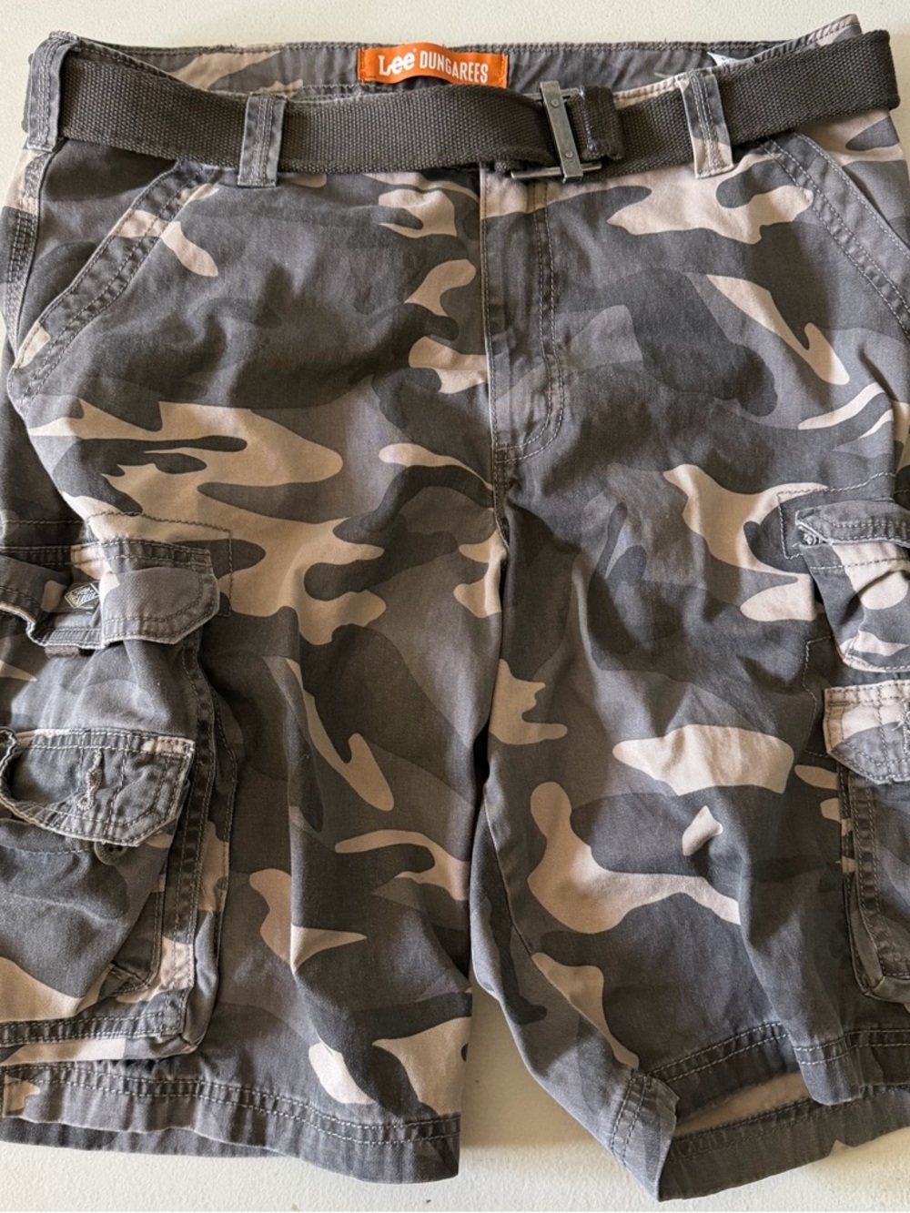 Lee Dungarees Gray Camo Belted Cargo Shorts